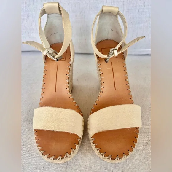 Dolce Vita Cream Leather Espadrille Wedge Sandals Ankle Strap Size 8 - Picture 2 of 8